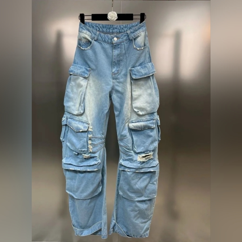 Womens Blue Cargo Pants